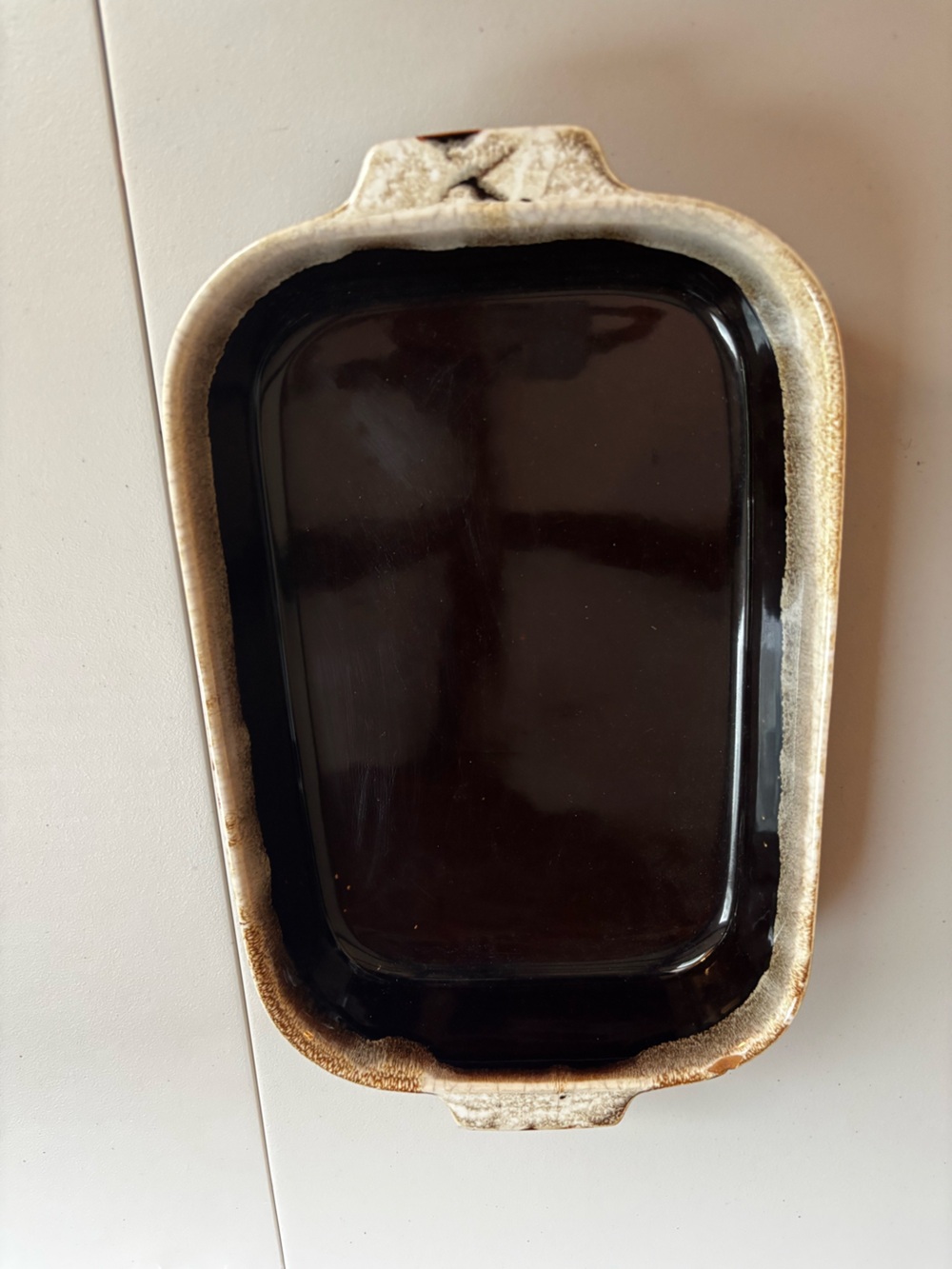 Vintage Pfaltzgraff Dark Brown glazed and Cream Rectangular Baker Dish 2 QT #236